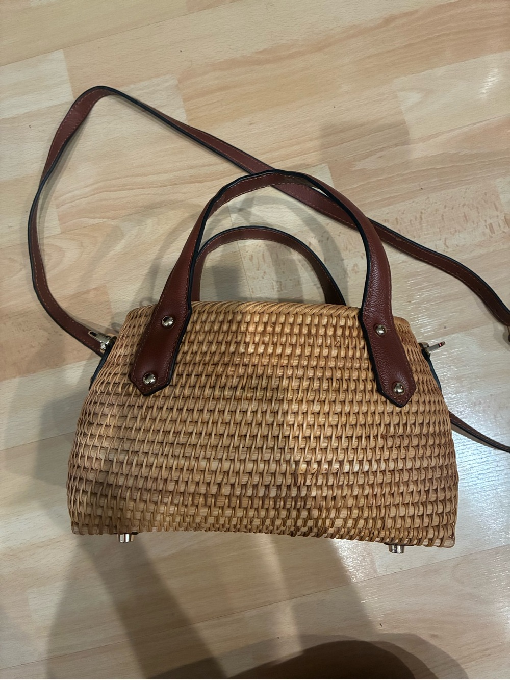 Pulicati Brown Woven Shoulder Bag with Leather Trim